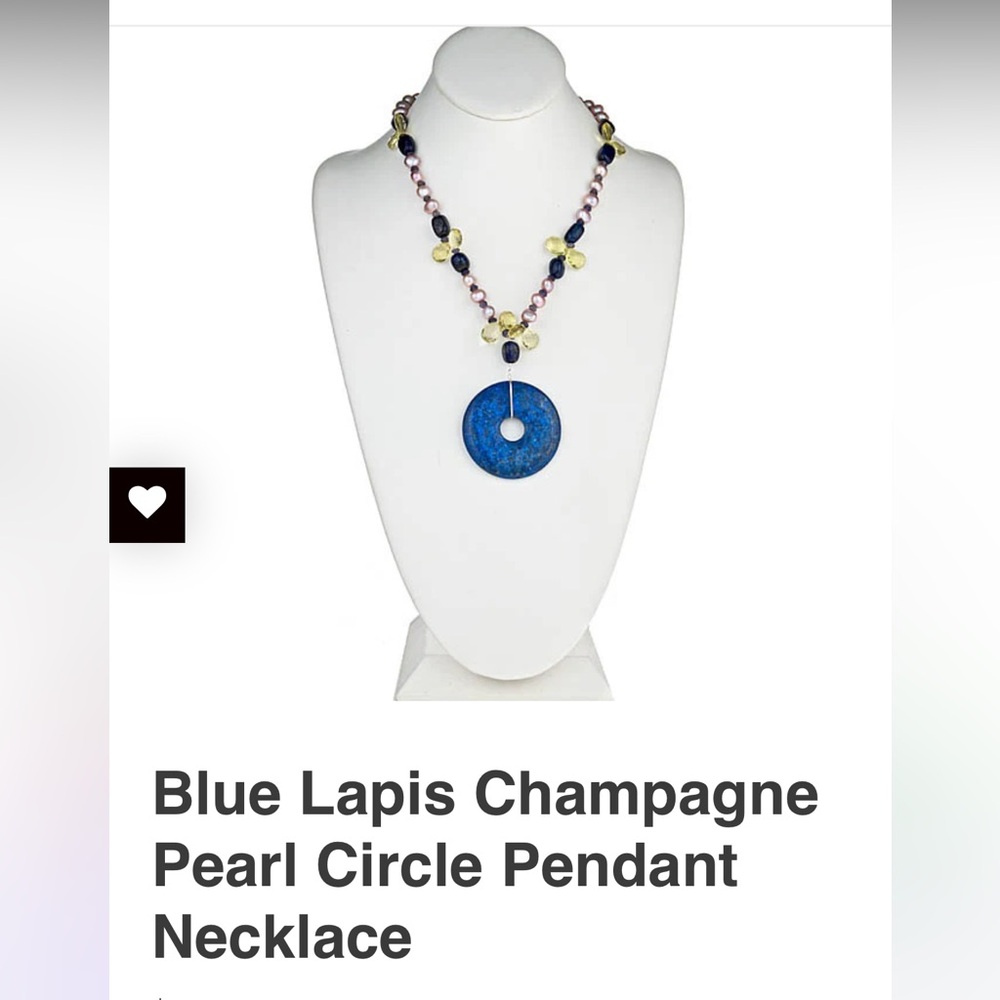 Blue Lapis & Champagne Pearl Circle Pendant Necklace